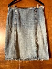 CALVIN KLEIN STRAIGHT DENIM JEANS SKIRT SZ 10 SIDE ZIP DISTRESSED DECONSTRUCTED