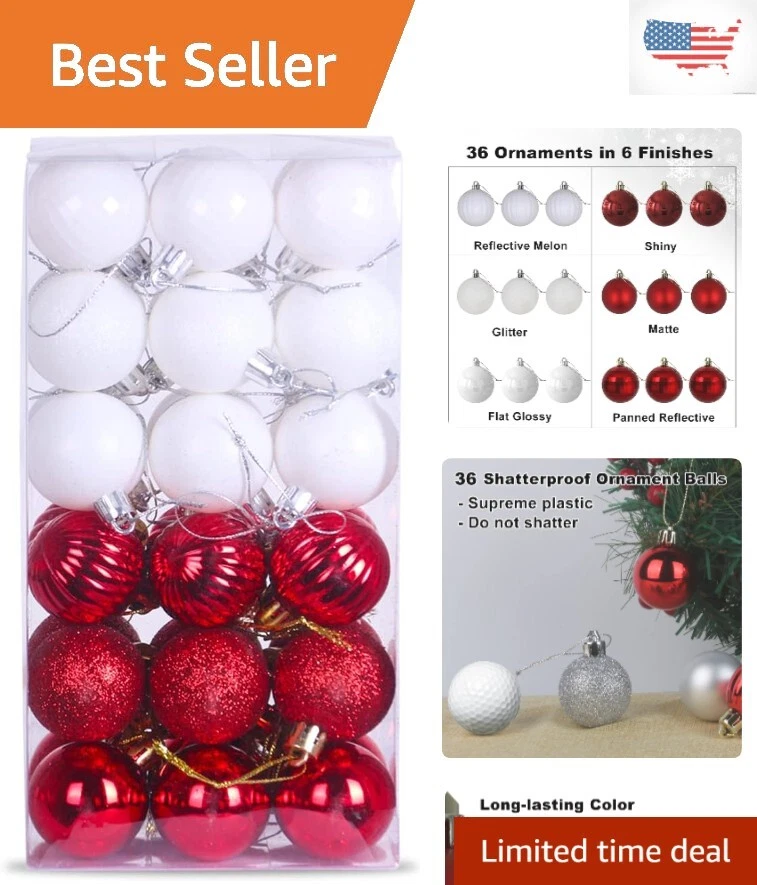 Shatterproof Christmas Balls Ornaments Red White 1.6 Inch x