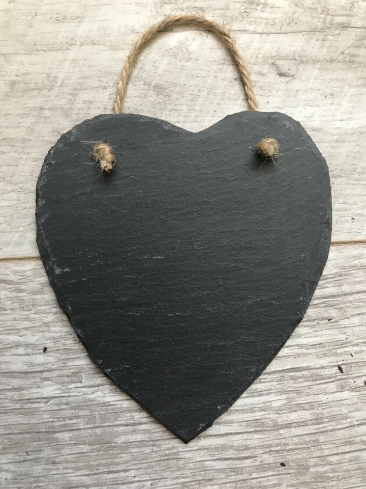 X 20 Handmade Slate Hanging Heart Chalkboard Name Tags Wedding Favours 10cm - Image 4 of 4