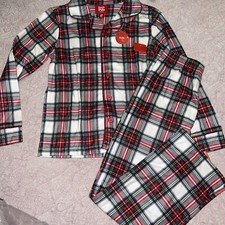 Family PJs Macy s Girls Plaid Christmas Theme 2-Piece Pajama Set Sz 6-7 NWT