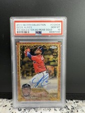 Ozzie Albies 2023 Topps Chrome Gilded Rose Gold Auto /25 PSA 10