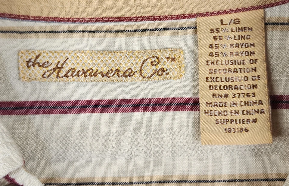 Camisa masculina The Havanera Co grande listrada amarela mistura de linho casual manga longa - Imagem 3 de 4