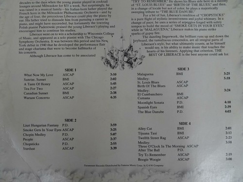 The Best of Liberace 2 LP Record Set Paramount PAS-1009 Piano - Picture 3 of 6