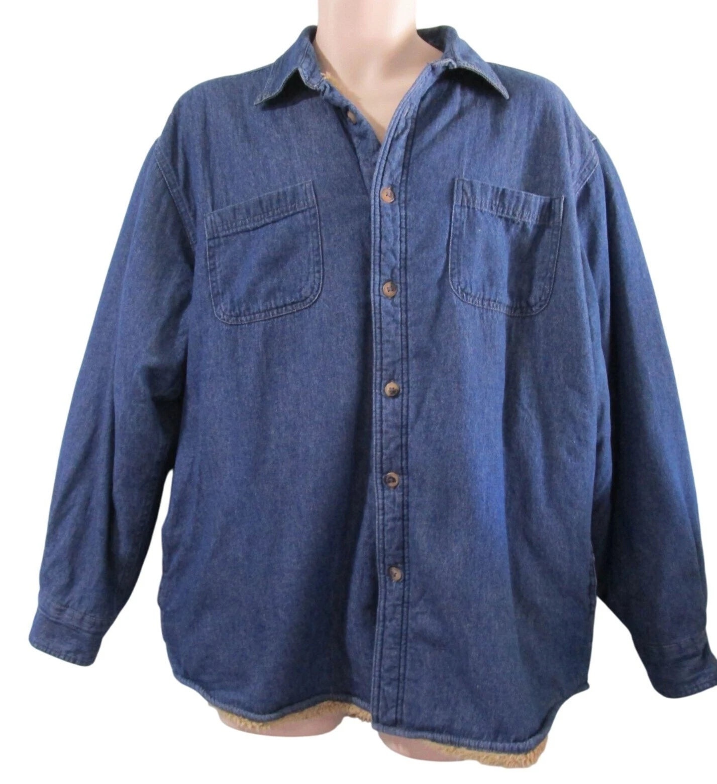 Wrangler Authentics Sherpa Lined Denim Jacket Shaket Button Up Lg GUC