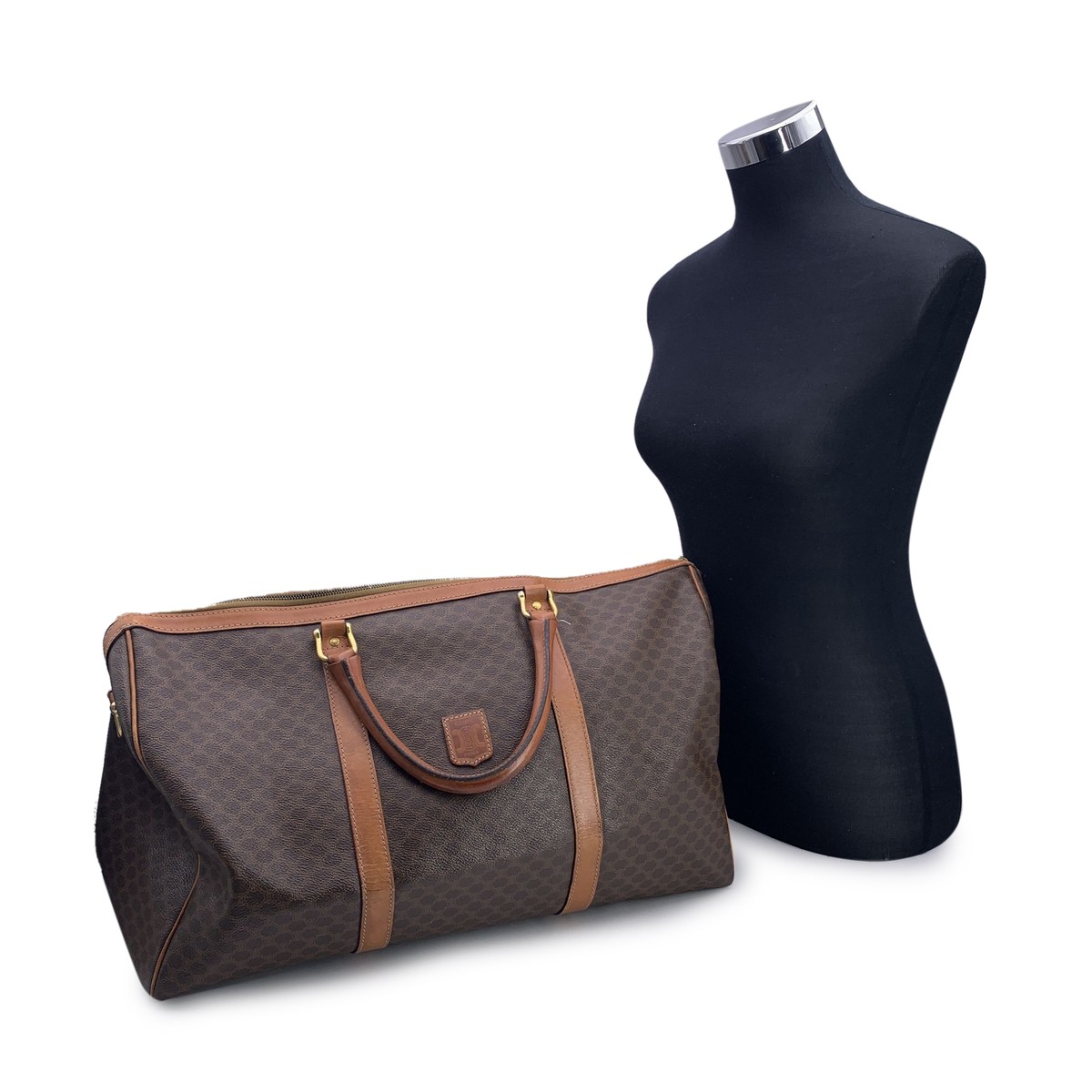 Authentic Celine Vintage Brown Macadam Canvas Duffel Duffle Authentic Celine Vintage Brown Macadam Canvas Duffel Duffle