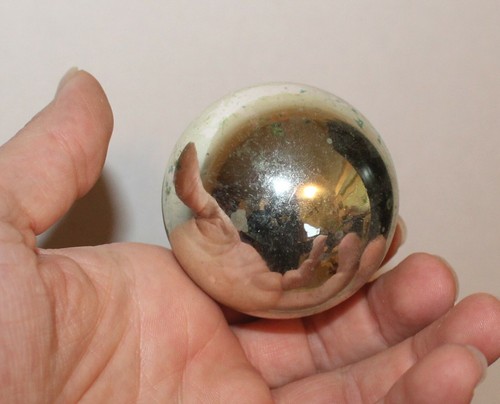 Vintage 3" Mercury Glass Ornament SILVER GOLD GREEN Made in USA lot of 3 loose - Picture 8 of 12