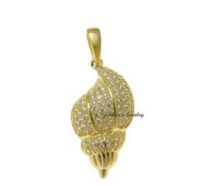 Authentic YELLOW GOLD PLATED 925 SILVER HAWAIIAN CONCH SEA SHELL PENDANT CZ 14.30MM