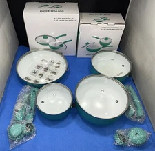 Servappetit Ceramic Marble Coated Cooking Set - 4 Pieces - Teal Exterior    aj