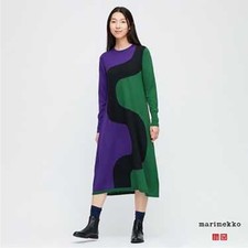 Uniqlo x Marimekko Seireeni Wool Blend Knit Midi Jumper Dress Size S 8 10 12