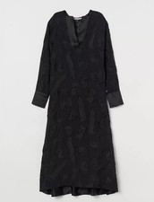 H&M Silk Blend Jacquard Maxi Dress Sheer Long Sleeved Kaftan Size XS - Unlined