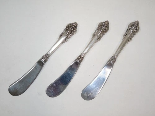 Set of 3 Wallace Grande Baroque Sterling Silver Flatware Butter Knives 6”
