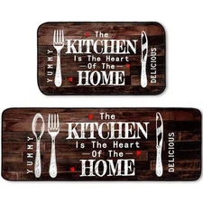  2 Pcs Farmhouse Kitchen Rugs and Mats Set Non Slip Kitchen Utensil Mat Classic