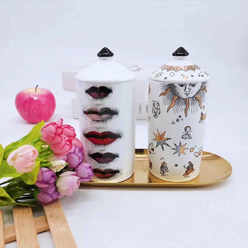 Lady Lip Sun Empty Candle Holder Jars Lid Ceramic Decor Cosmetic Jewelry Storage - Image 4 of 4