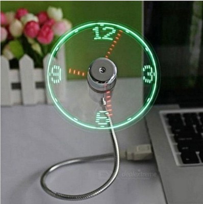 LED Uhr Fan Mini USB angetrieben Kühlung Blinkende Echtzeit Anzeigefunktion Neu-