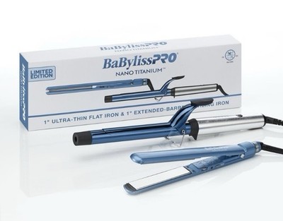 BaBylissPRO Ultra-Thin Flat Iron 1'' & Extended-Barrel Curling Iron 1'' NIB