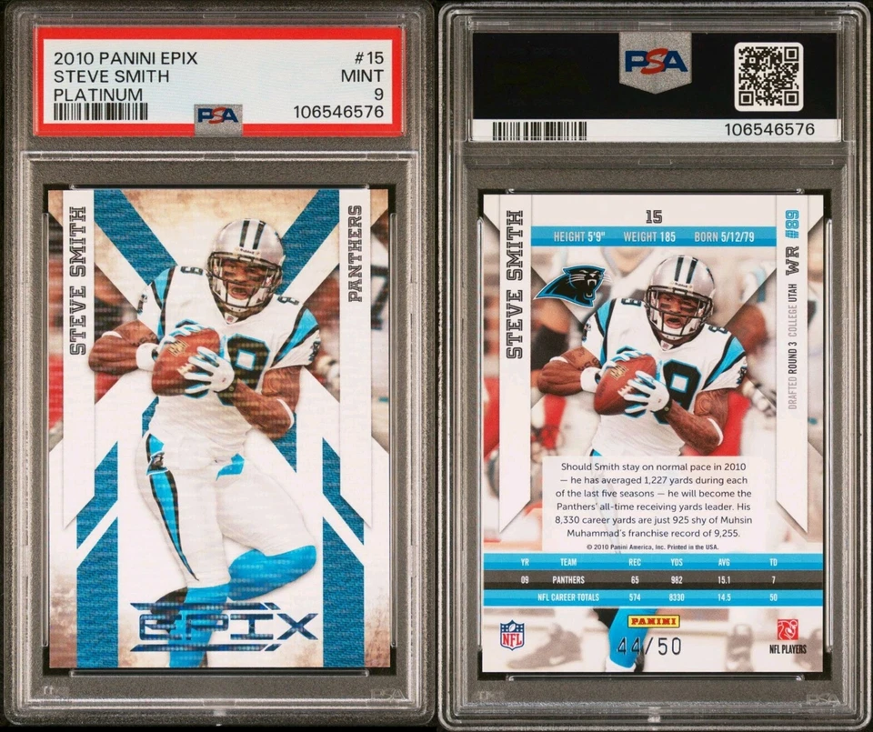 2010 Panini Epix Platinum /50 Steve Smith #15 PSA 9 Panthers HOF? - Image 3 of 3