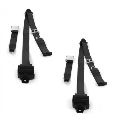 Desoto 1929 - 1945 Airplane 3pt Black Retractable Bucket Seat Belt Kit - 2 Belts