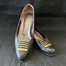 Bally of Switzerland Womens Black Leather Pumps Shoes Gold Block Size 6 1/2