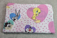 Vtg 1994 Looney Tunes Twin Flat Sheet Only Tweety Bugs Taz Hearts Craft Fabric