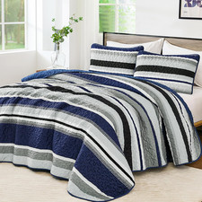 Quilts Queen Size, Navy Blue Quilt Bedspread Bedding Set, Summer Queen Coverlet
