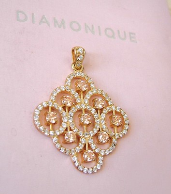 FUNKELNDER CHAMPAGNER + KLAR DIAMONIQUE 3,5 CM ANHÄNGER 18 KT GOLD STERLINGSILBER QVC