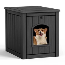Outdoor Indoor Resin Dog House Ventilated Waterproof for Small Medium Dogs Black