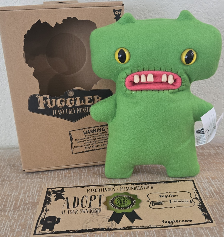 Fuggler Spin Master Funny Ugly Monster Green Plush w/ Box & Adoption Cert