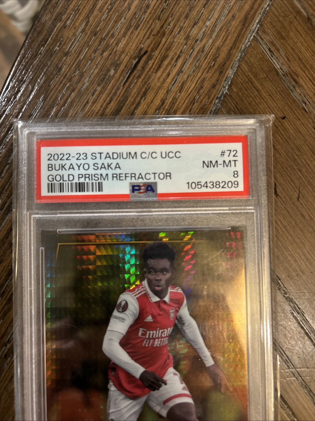 20 2223 Stadium Club By Bukayo Saka Gold Prism Refractor PSA 8 view 2