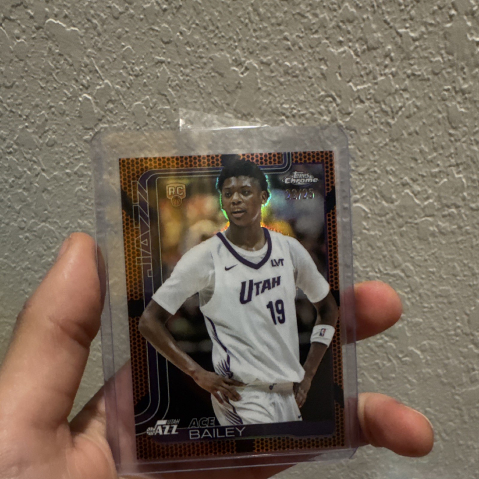 Topps 2025-26 Chrome Ace Bailey Utah Jazz Orange Refractor Rookie Serial #255/25