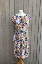 Boden Florrie Dress UK 14 Multi Floral Birds Cotton Jersey Pockets Summer BNWOT