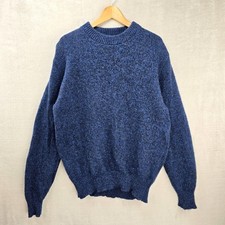 Vintage L.L. Bean 1970s Wool Made USA Sweater Mens Large Blue Crewneck Hand Knit
