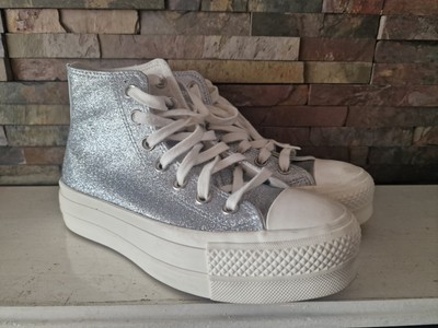 Converse All Star Silver Lift Plateau Glitzer Stiefel - Gr. 3 UK. guter Zustand