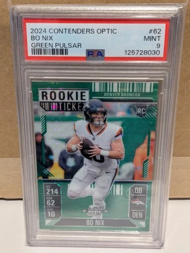 2024 Contenders Optic RC Ticket GREEN PULSAR Bo Nix #'d 45/49 - PSA 9 MINT!