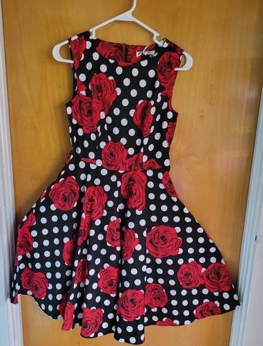 Grace Karin Dress Women's S Fit & Flare Retro Vintage Swing Polka Dot Red Rose - Picture 3 of 7