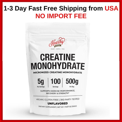 HEARTHY FOODS Creatine Monohydrate Micronized Powder 500G - 100 Servings, 5000mg