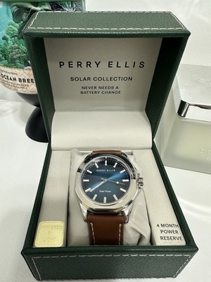 Perry Ellis Solar-Powered Men's 40mm Dress Watch Brown Leather