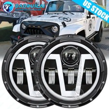 Pair Newest 7in Round Led Headlights Drl Hilo H4 For Jeep Wrangler Jk Tj Cj Lj
