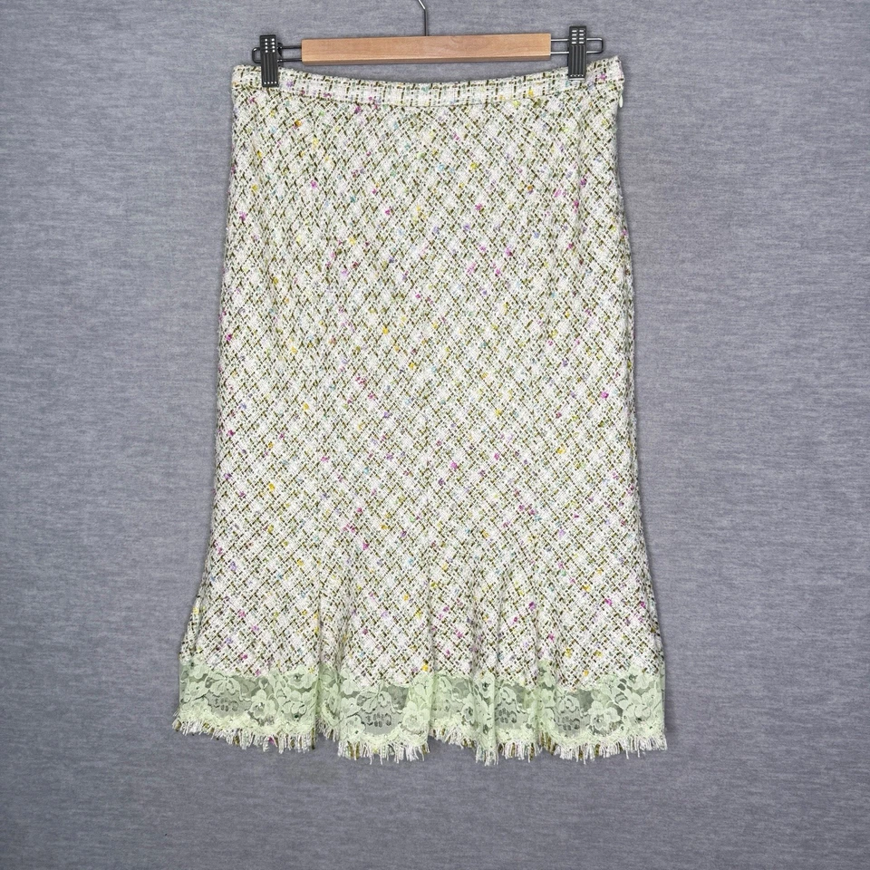 Y2K Твидовая Юбка Кружевная Отделка Midi Винтажная Пастель Академия Кокетка Шелк Размер 6 - Изображение 2 из 4