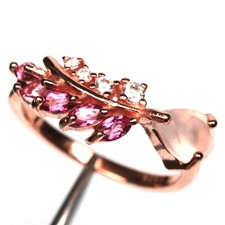 925 Sterling Silver Pink Rose Quartz, Pink Topaz  Cubic Zirconia Ring Size 6.75