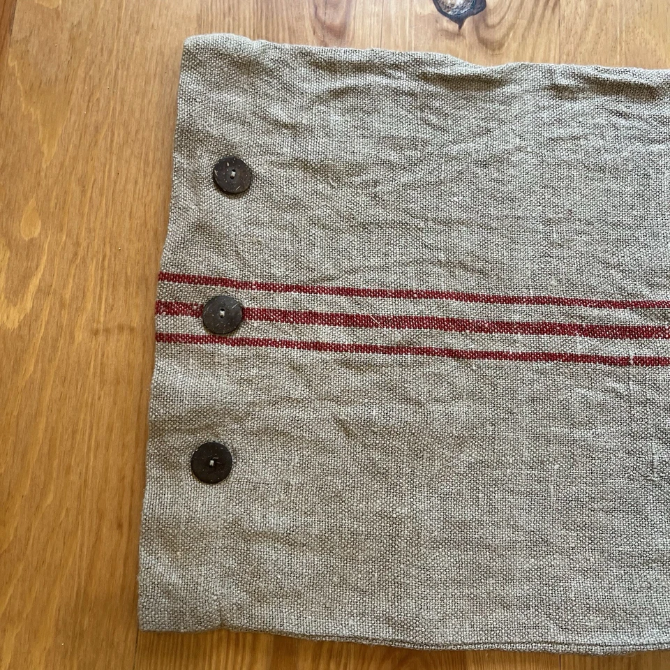 Funda de almohada de granero de cerámica lumbar beige raya roja francés de grano de campo de arpillera Foto 2 de 4