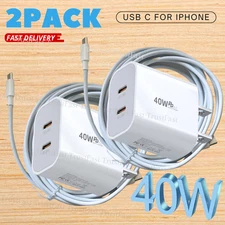 2PCS 40W Fast Charger Adapter PD Cable USB C For iPhone 17Air 16e 15 14 13 12 11