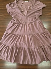 Altar'd State Boho Tiered Mini Dress Womens Small Mauve V Neck Short Sleeve Soft