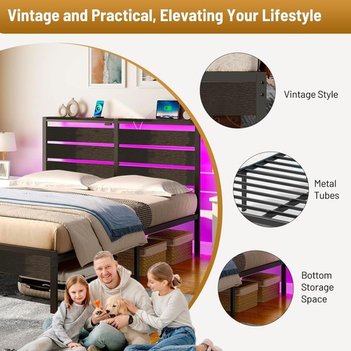 Heavy-Duty Metal Bed Frame with Noise-Free Assembly & RGB Lighting - Queen Size - Picture 6 of 10
