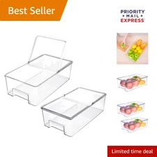 Set of 2 Clear Stackable Refrigerator Organizer Bins - Enhance Kitchen Space