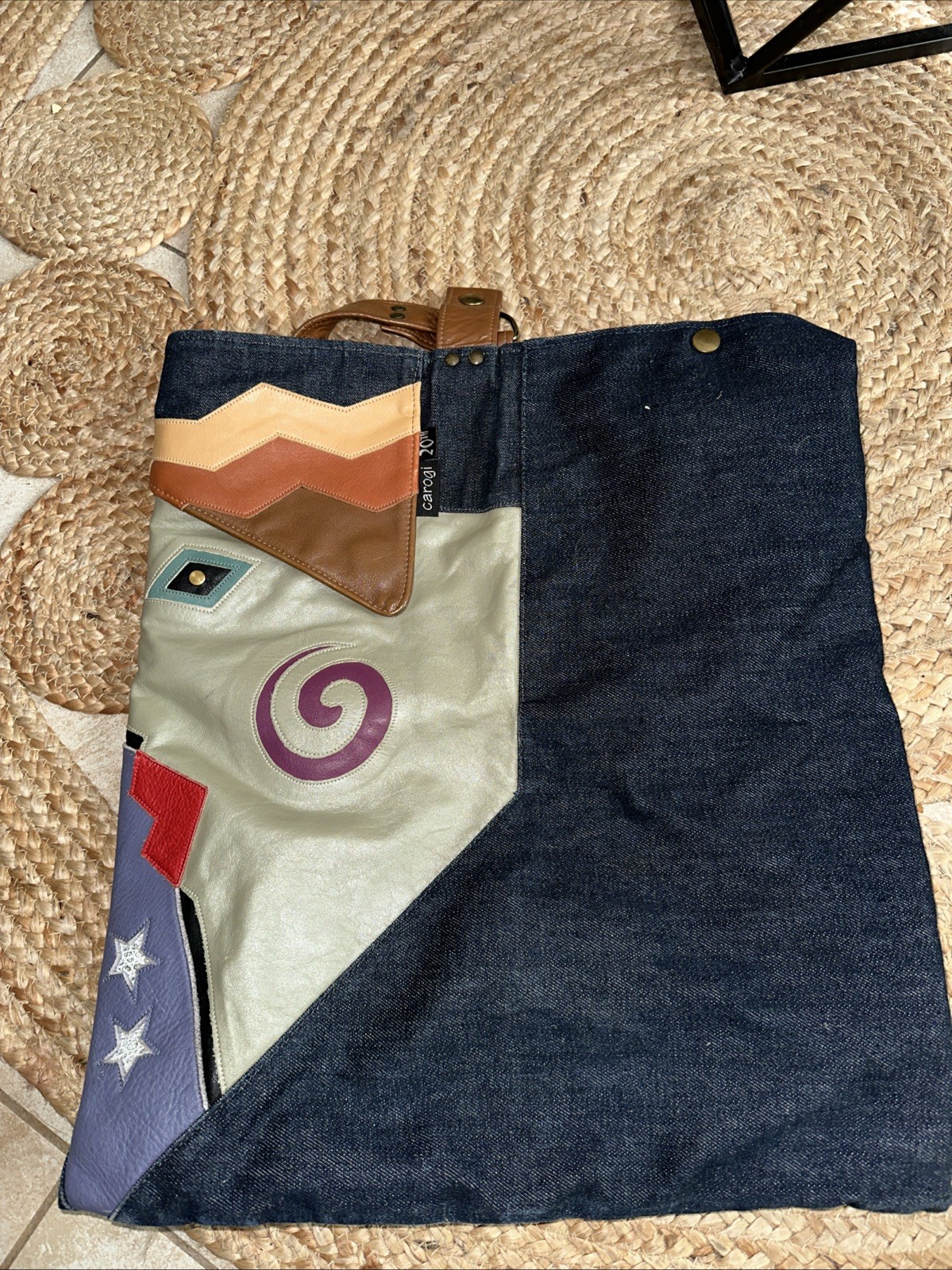 Carson Rodgers Patchwork Denim & Leather Hobo Bag… - image 1