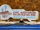 VINTAGE HAWAII PORCELAIN SIGN TOPPER ROLLER SKATING RINK CIVIC HONOLULU ALOHA