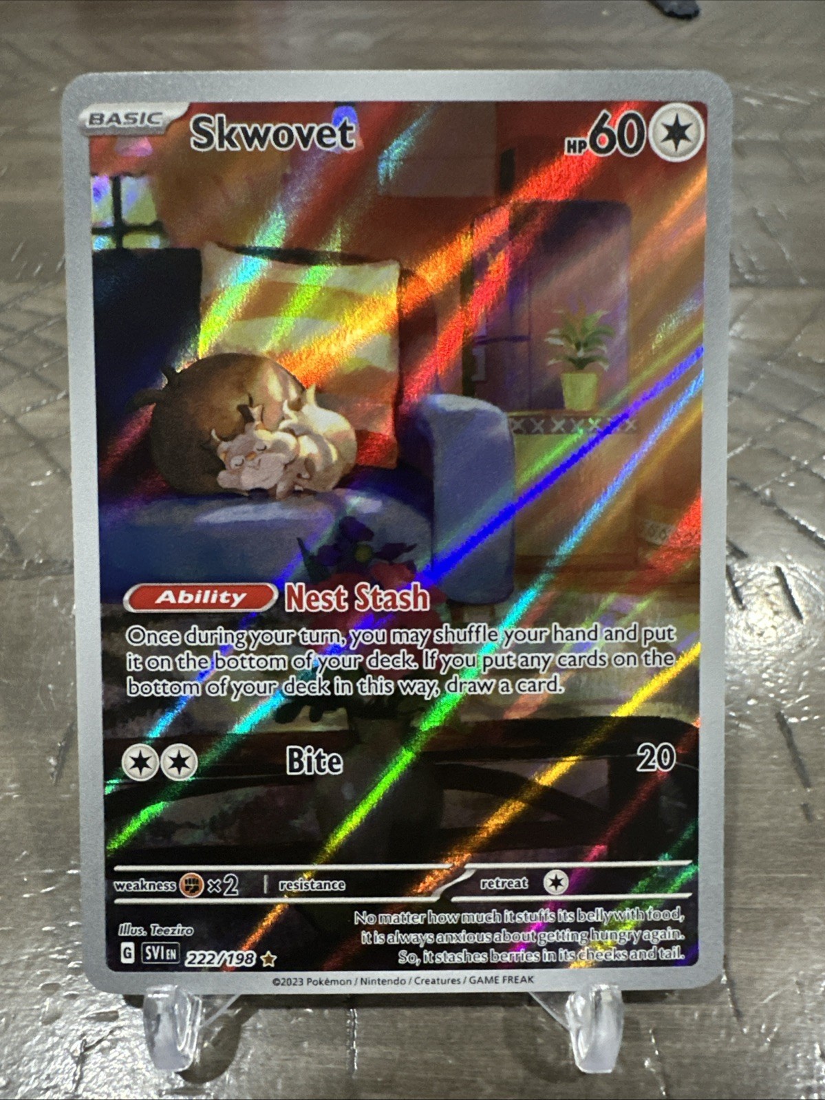 2023 Scarlet & Violet Pokemon Skwovet Basic/Illustration Rare #222/198 NM Holo