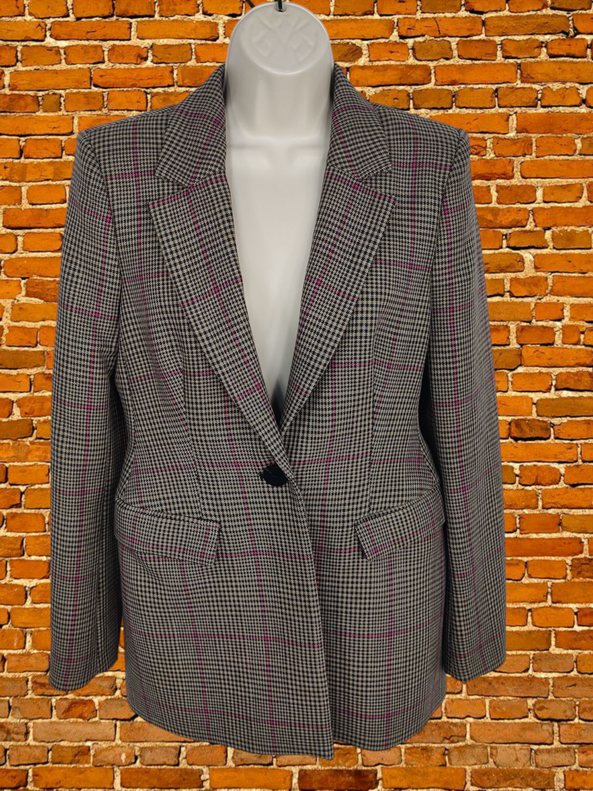 ALTRA & ALTRE STORIE GIACCA MARRONE DOGTOOTH TAGLIA UK 8 SARTORIALE ADERENTE MONOPETTO