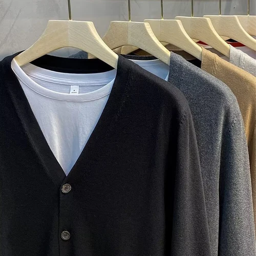 Cardigan uomo scollo V maglia maglione manica lunga bottoni caldo business pullover UK- - Foto 6 di 26