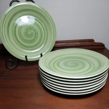 Philippe Richard Swirl Salad Plates Pear Green  Hand Painted 7 1/2" Set of 8
